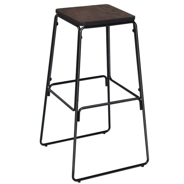 Lot de 4 Tabourets de Bar avec Repose-pieds Style Industriel Capacité 120 Kg en Orme et Fer 43x43x76cm Noir-café