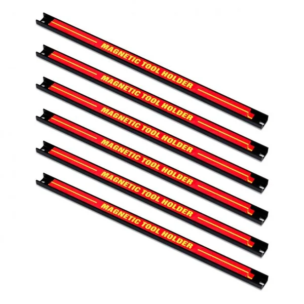 Lot de 6 Barres Magnétiques Porte-outils Magnétiques Capacité 6x10kg en Acier, 46x2,3x1,25cm, Rouge+Noir+Jaune