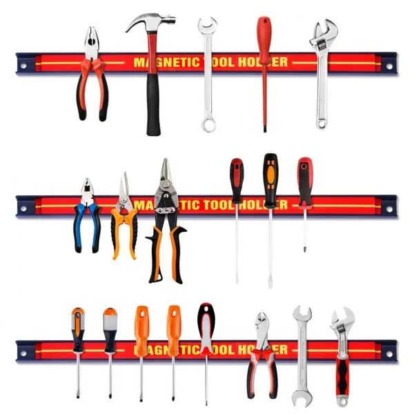 Lot de 6 Barres Magnétiques Porte-outils Magnétiques Capacité 6x10kg en Acier, 46x2,3x1,25cm, Rouge+Noir+Jaune