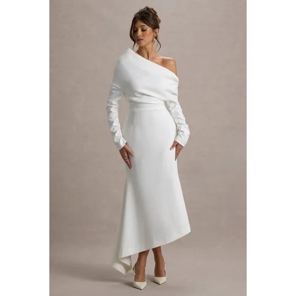 Lou | Robe longue blanche asymétrique à une épaule