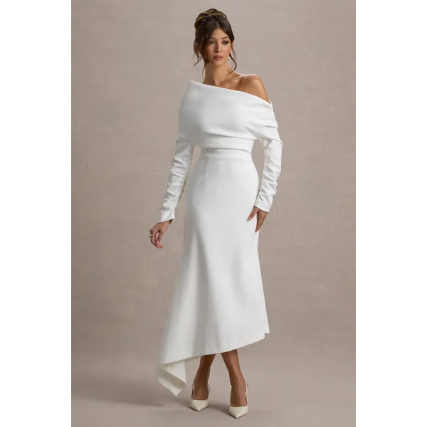 Lou | Robe longue blanche asymétrique à une épaule