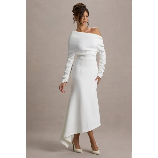 Lou | Robe longue blanche asymétrique à une épaule