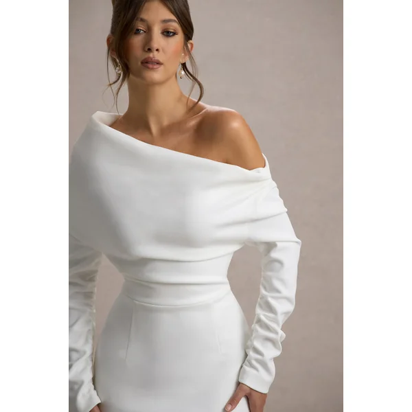 Lou | Robe longue blanche asymétrique à une épaule