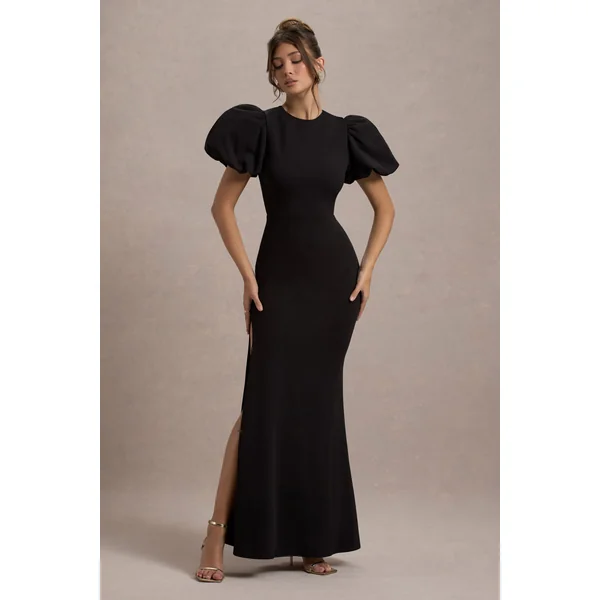 Love Letters | Robe longue noire à manches bouffantes