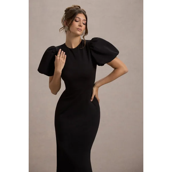 Love Letters | Robe longue noire à manches bouffantes