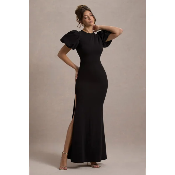 Love Letters | Robe longue noire à manches bouffantes