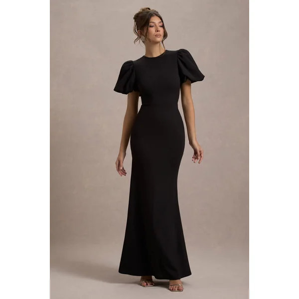 Love Letters | Robe longue noire à manches bouffantes