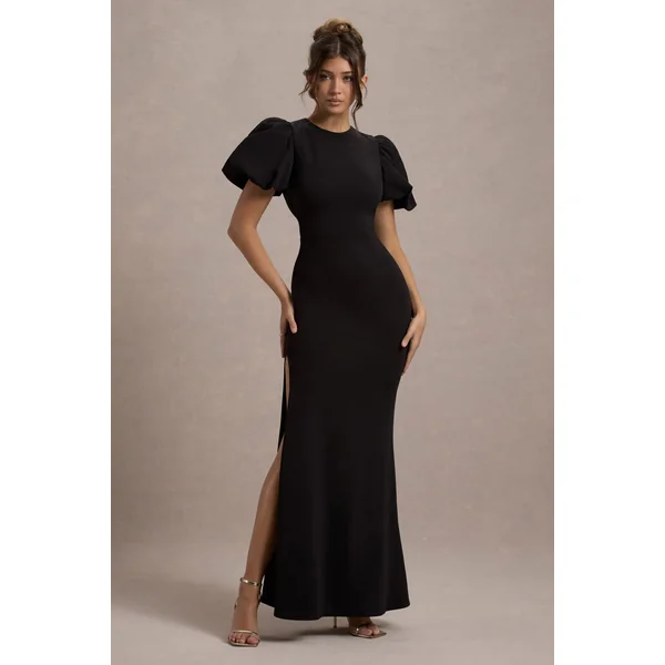 Love Letters | Robe longue noire à manches bouffantes