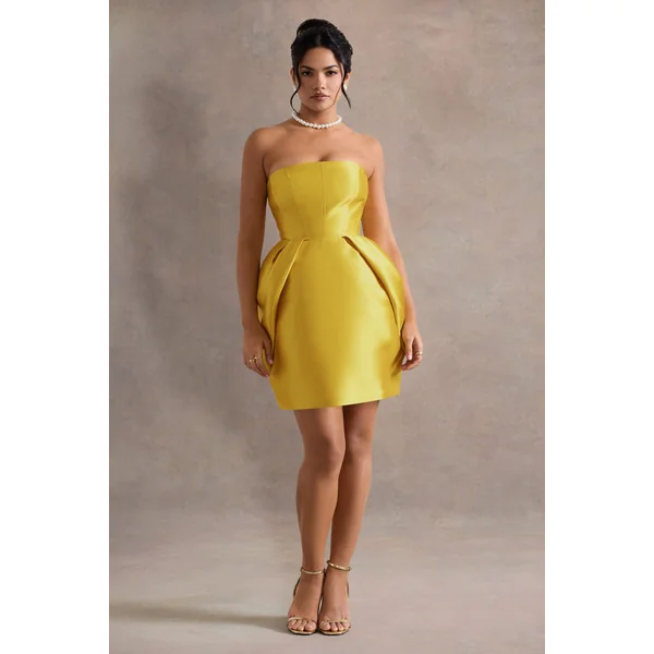 Lovebug | Mini-Robe Bandeau Moutarde avec Jupe Tulipe
