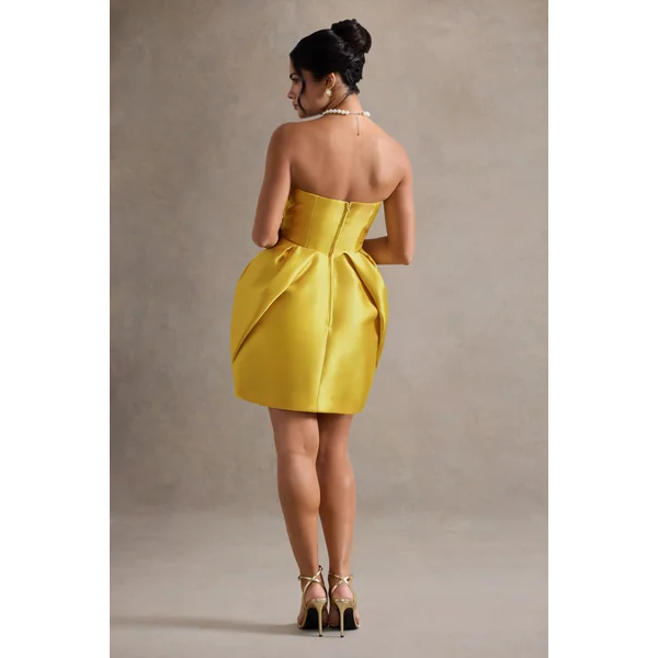 Lovebug | Mini-Robe Bandeau Moutarde avec Jupe Tulipe