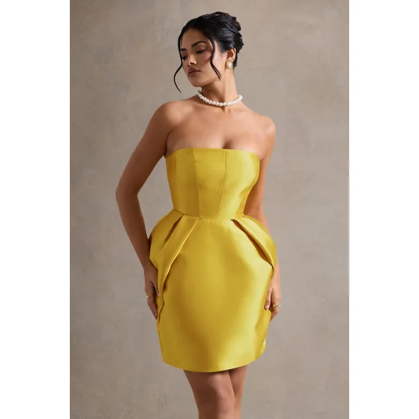 Lovebug | Mini-Robe Bandeau Moutarde avec Jupe Tulipe