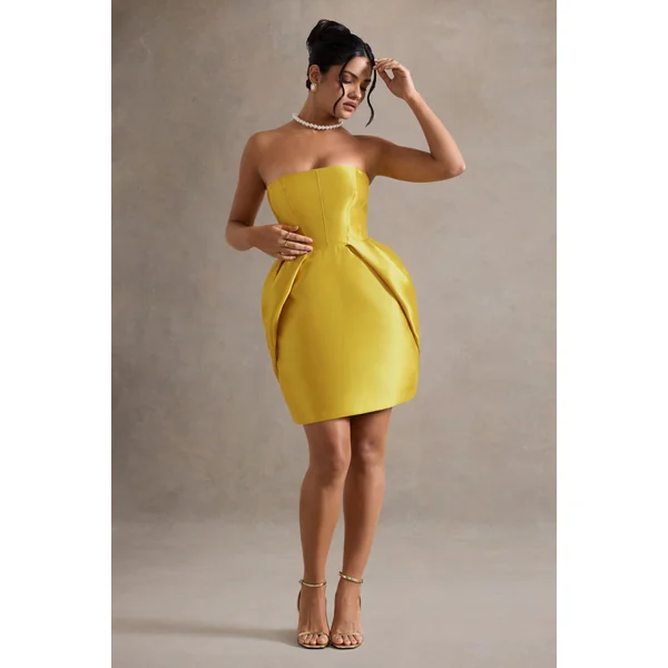 Lovebug | Mini-Robe Bandeau Moutarde avec Jupe Tulipe