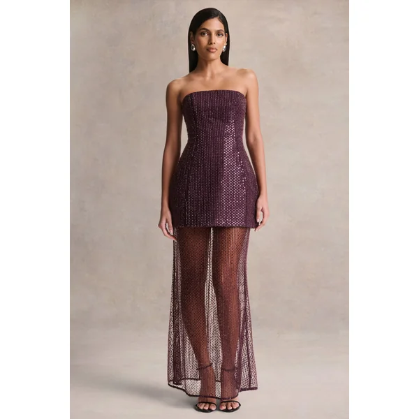 Luciana | Robe longue bandeau violette ornée de sequins