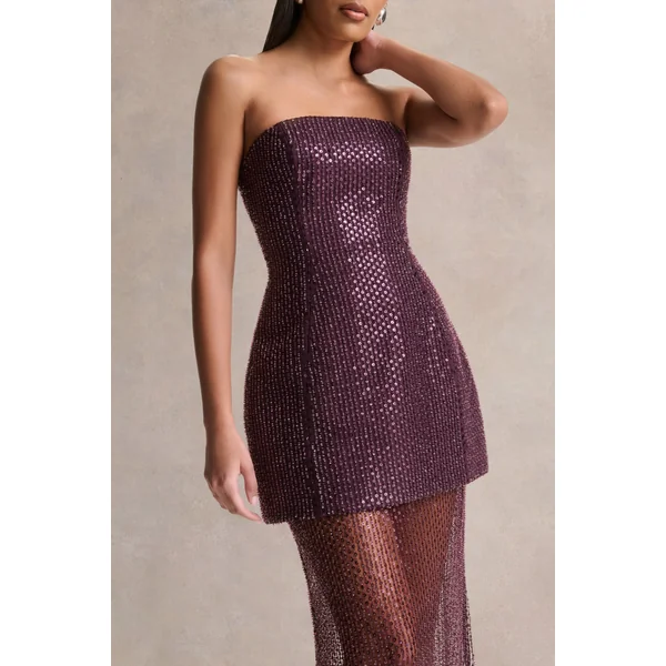 Luciana | Robe longue bandeau violette ornée de sequins