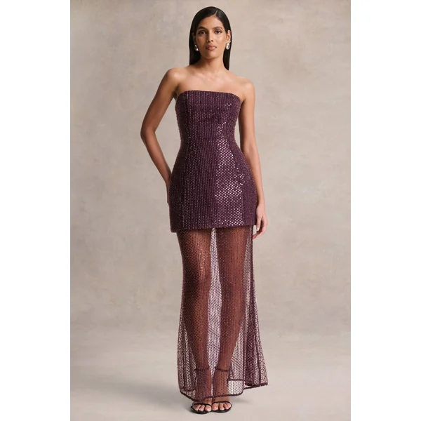 Luciana | Robe longue bandeau violette ornée de sequins