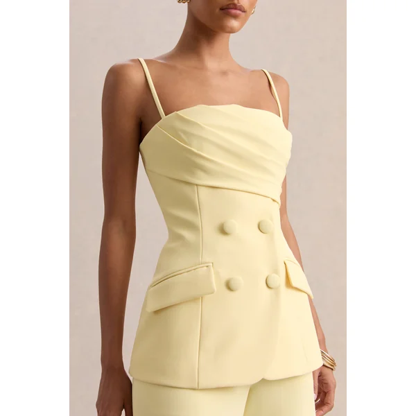 Lunivra | Top Tailleur à Encolure Carrée Citron