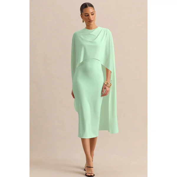 Luxalyn | Robe mi-longue verte à encolure ronde avec détail cape