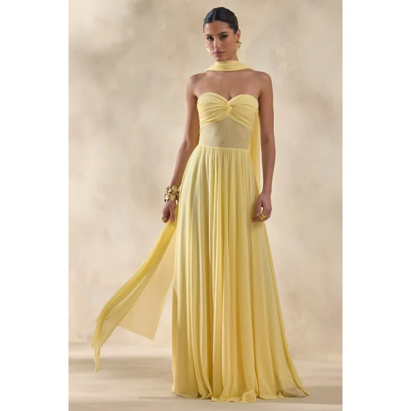 Lyvoria | Robe longue citron bandeau avec détail en maille et écharpe