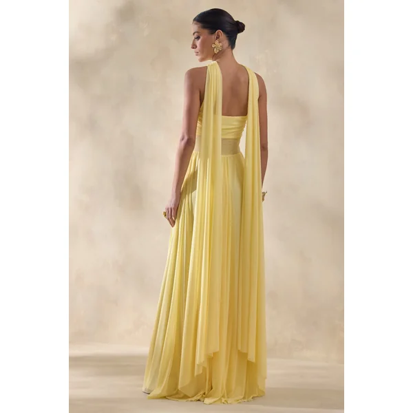 Lyvoria | Robe longue citron bandeau avec détail en maille et écharpe