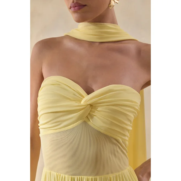 Lyvoria | Robe longue citron bandeau avec détail en maille et écharpe