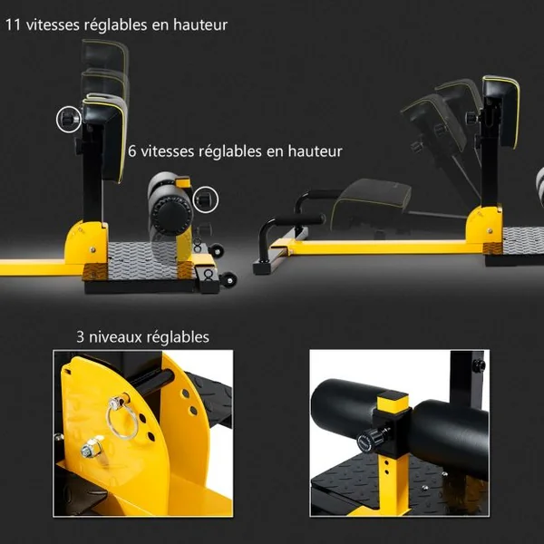 Machine de Gymnastique 8 en 1 pour Abdominaux et Jambes 11 Réglages de Hauteur Capacité de Support 120kg en Métal