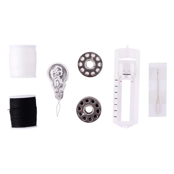 Machine à Coudre Électrique 16 Points Lumière Intégré 2 Vitesses Pédale Adaptateur Kit de Couture Coloré Blanc+Rose