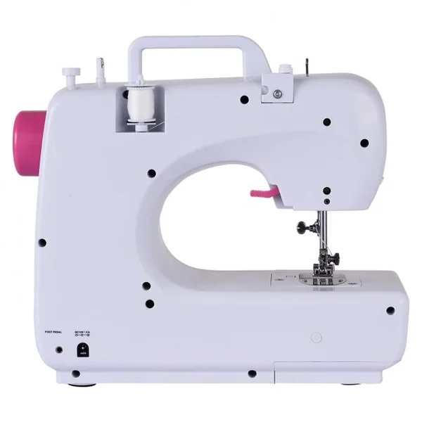 Machine à Coudre Électrique 16 Points Lumière Intégré 2 Vitesses Pédale Adaptateur Kit de Couture Coloré Blanc+Rose