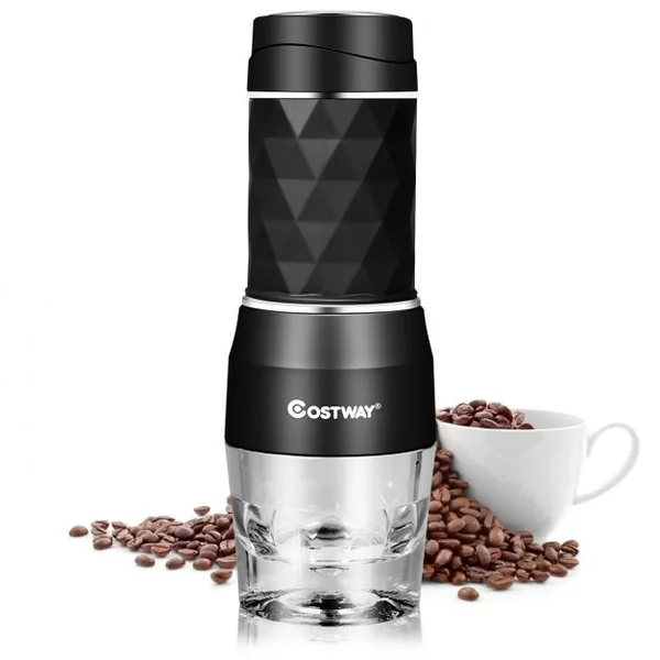 Machine à Expresso Portable et Manuelle 2 en 1 pour Capsules et Café Soluble Tasse de 150ml, 7,2x7,2x20cm, Noir