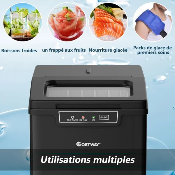 Machine à Glaçons 12KG/24H Portable 9 Glaçons par 8 Min avec Réservoir 1,85L Affichage-LCD 105W