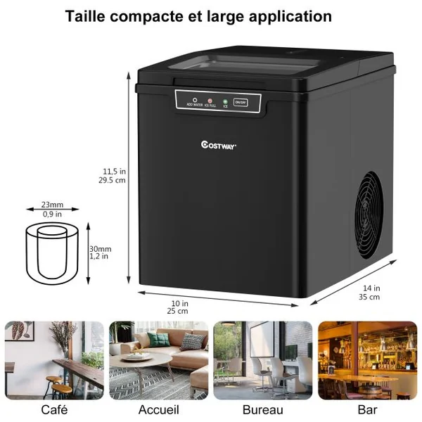Machine à Glaçons 12KG/24H Portable 9 Glaçons par 8 Min avec Réservoir 1,85L Affichage-LCD 105W