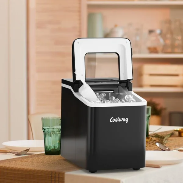 Machine à Glaçons 12KG /24H Portable 9 Glaçons par 8 Min avec Réservoir 1,6L Auto-Nettoyage Affichage-LCD 120W Noir