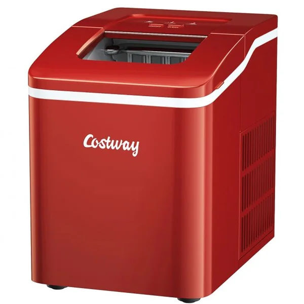 Machine à Glaçons 12KG /24H Portable 9 Glaçons par 8 Min avec Réservoir 1,6L Auto-Nettoyage Affichage-LCD 120W Rouge