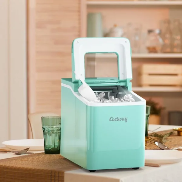 Machine à Glaçons 12KG /24H Portable 9 Glaçons par 8 Min avec Réservoir 1,6L Auto-Nettoyage Affichage-LCD 120W Vert