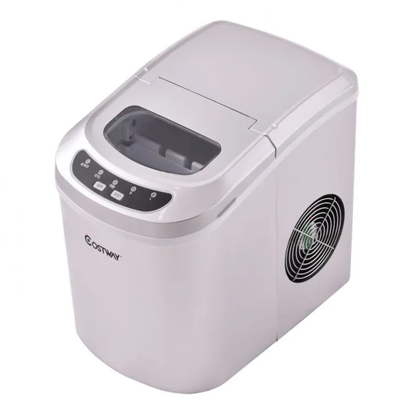 Machine à Glaçons 12kg de Glace/24h Réservoir 2,2L avec 2 Tailles de Glace 9 Glaçons par 6-13 Min pour Maison Argent