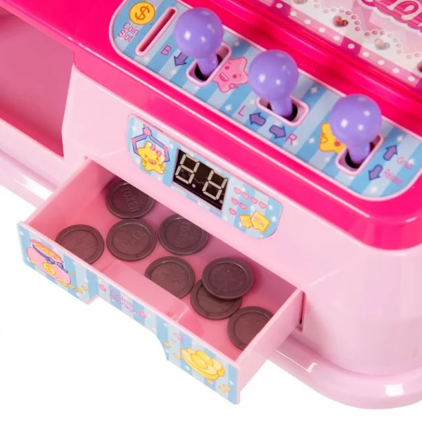 Machine à pince Candy Grapper autocollant diamant 3 leviers câble USB 8 jouets 20 pcs de jeu lumière musique 29x24x37cm rose