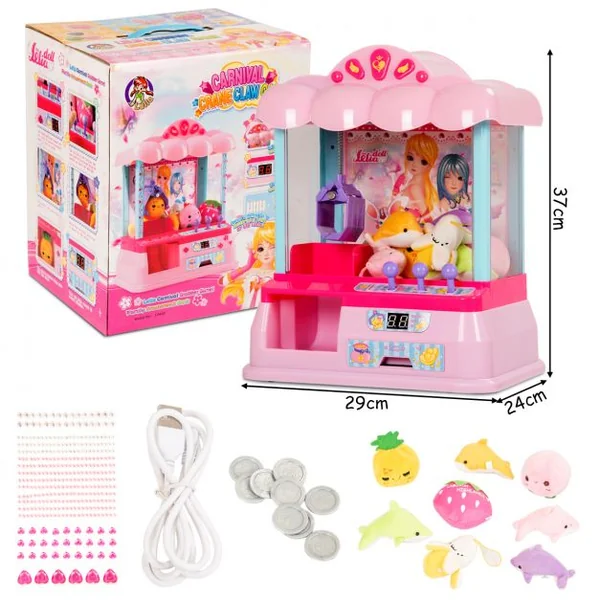 Machine à pince Candy Grapper autocollant diamant 3 leviers câble USB 8 jouets 20 pcs de jeu lumière musique 29x24x37cm rose