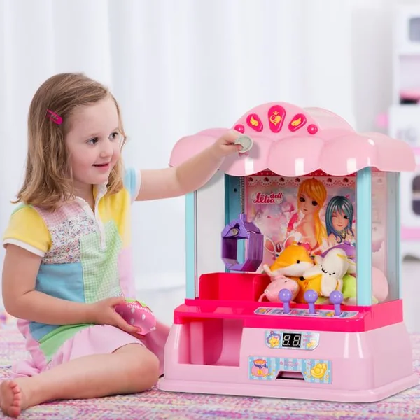 Machine à pince Candy Grapper autocollant diamant 3 leviers câble USB 8 jouets 20 pcs de jeu lumière musique 29x24x37cm rose
