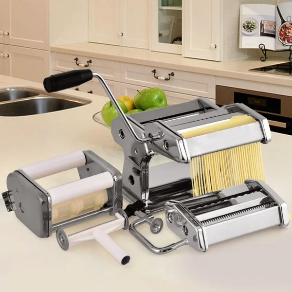 Machine à Pâtes Manuelle avec Accessoires pour Ravioli Manivelle Pratique Etau Fourni en Acier Inoxydable Argenté