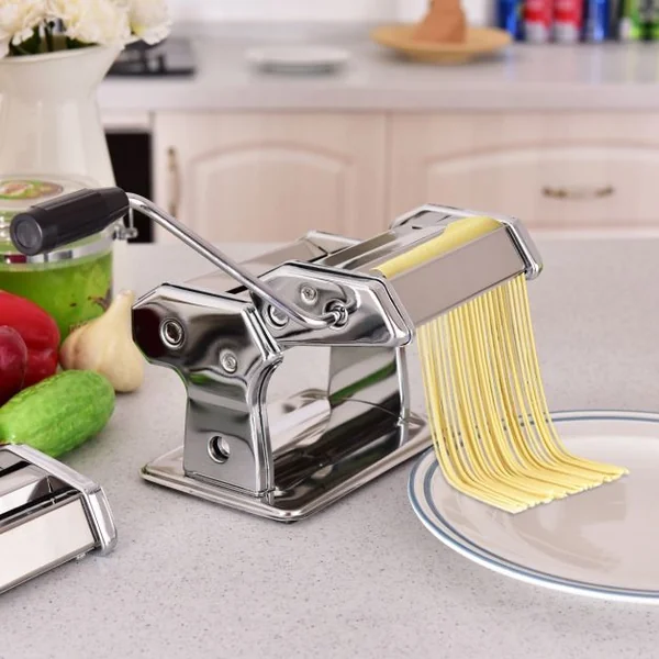 Machine à Pâtes Manuelle avec Accessoires pour Ravioli Manivelle Pratique Etau Fourni en Acier Inoxydable Argenté