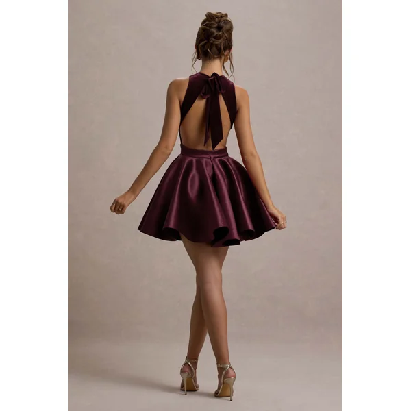 Mackie | Mini-robe patineuse rouge bordeaux sans manches en velours
