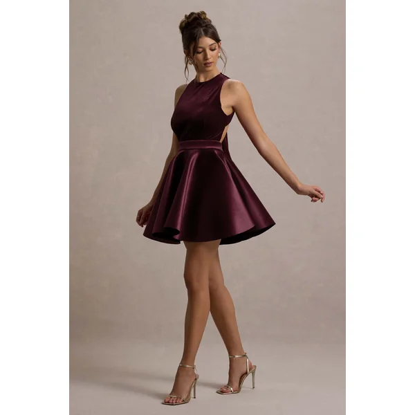 Mackie | Mini-robe patineuse rouge bordeaux sans manches en velours