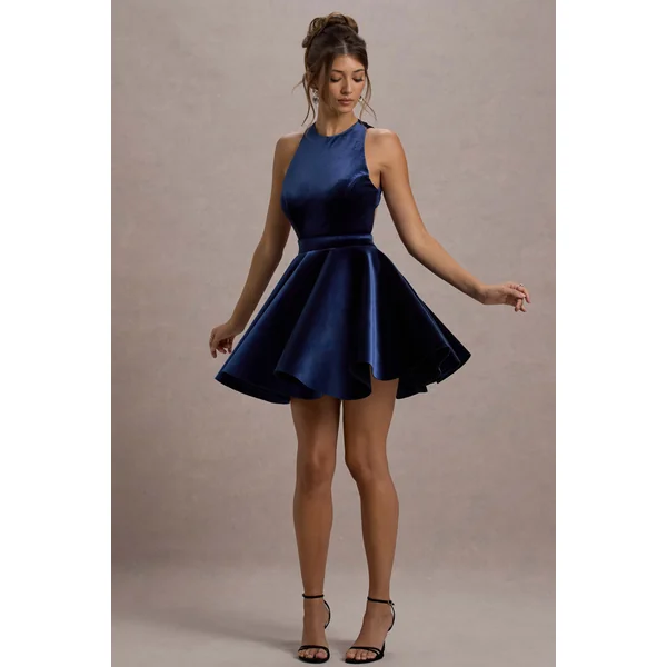 Mackie | Mini-Robe Patineuse Sans Manches en Velours Bleu Marine
