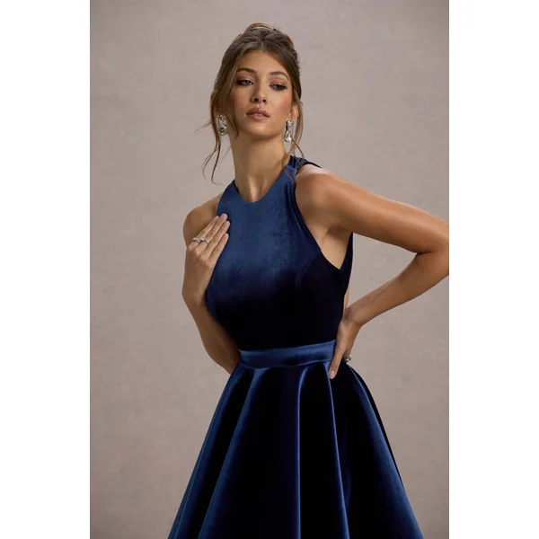 Mackie | Mini-Robe Patineuse Sans Manches en Velours Bleu Marine