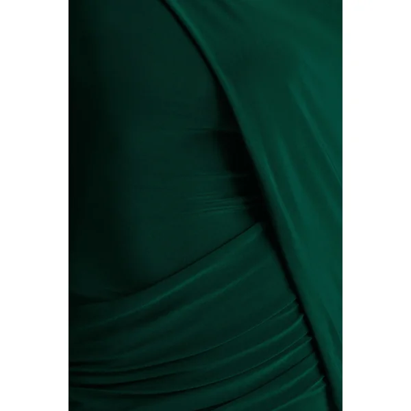 Maeve | Robe Longue Drapée Vert Bouteille à Manches Cape
