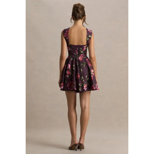 Magic | Mini-robe bordeaux à imprimé floral avec décolleté cœur