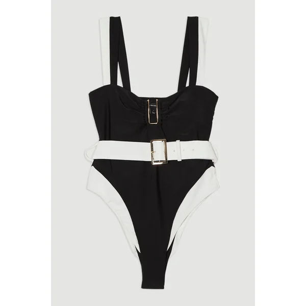 Maillot de bain taille haute à garniture contrastée