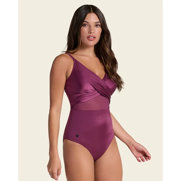 Maillot de bain une pièce avec décolleté croisé et tulle