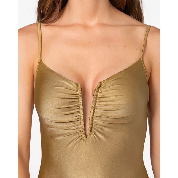 Maillot de bain une pièce à col en v profond et détail drapé