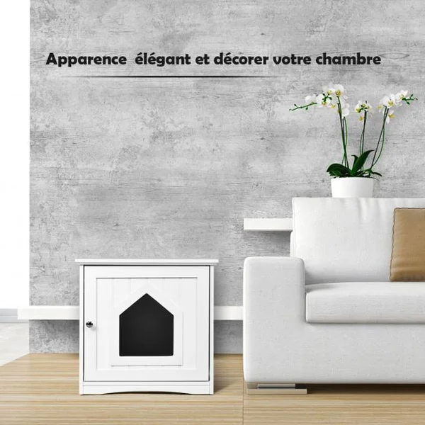 Maison pour Chat pour Salon Chambre Balcon Porte et Poignée pour l'Intérieur et l’Extérieur en Mdf 51x49x47cm Blanc