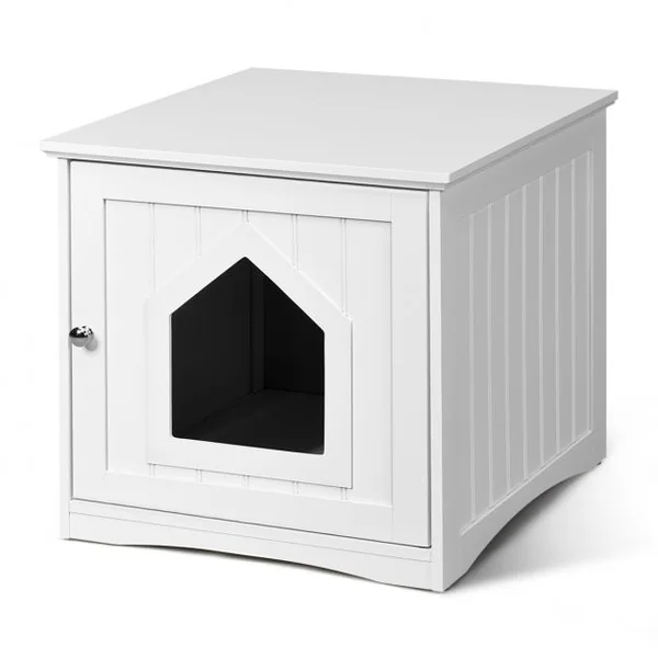 Maison pour Chat pour Salon Chambre Balcon Porte et Poignée pour l'Intérieur et l’Extérieur en Mdf 51x49x47cm Blanc